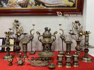 Bộ đỉnh đồng ngũ sự rồng 60 mẫu 2D màu giả cổ đầy đủ phụ kiện